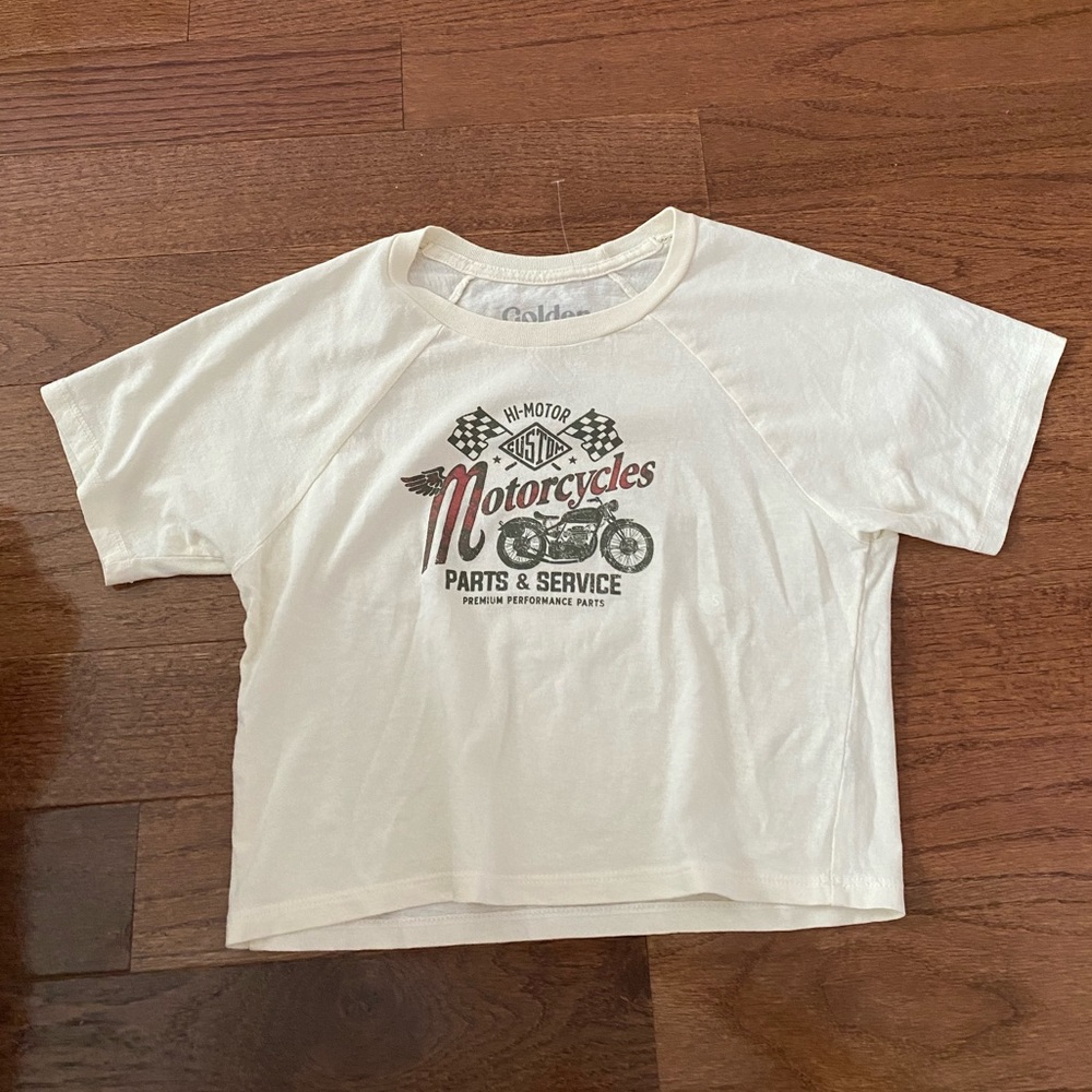 NWOT Pacsun Golden Hour motorcycle parts and service graphic cropped baby tee - Picture 1 of 3